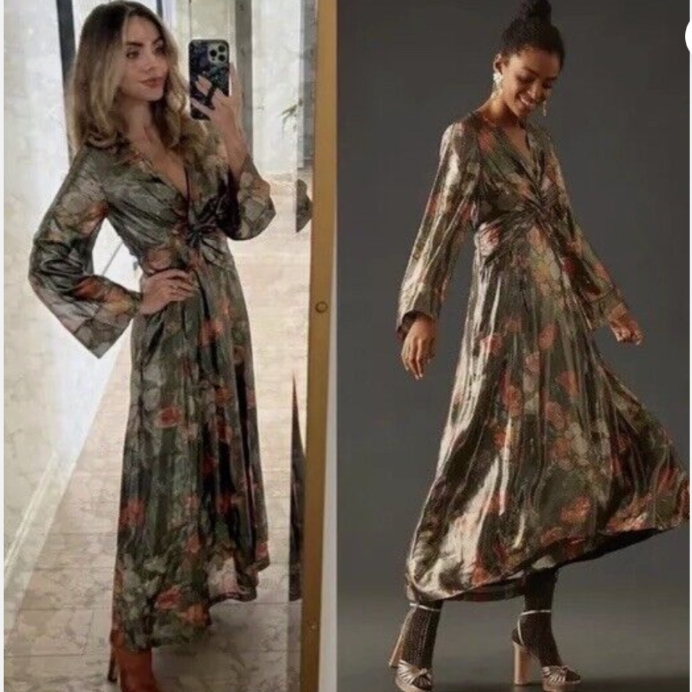 New Anthropologie Caballero Deep V-Neck Maxi Dress Size Large